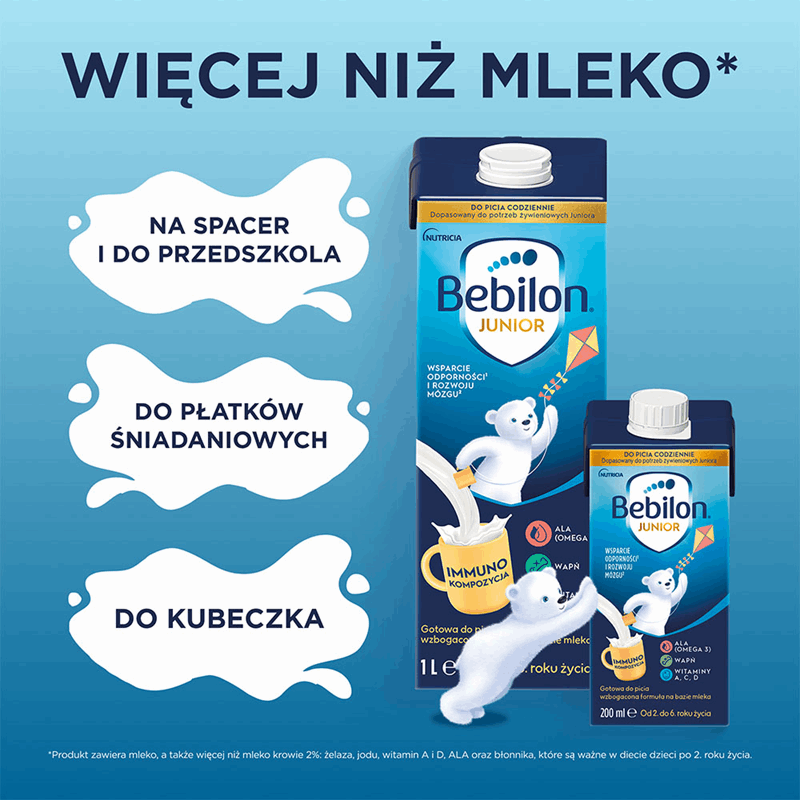 Bebilon Junior gotowa do picia wzbogacona formuła na bazie mleka od 2. do 6. roku życia, 1 l