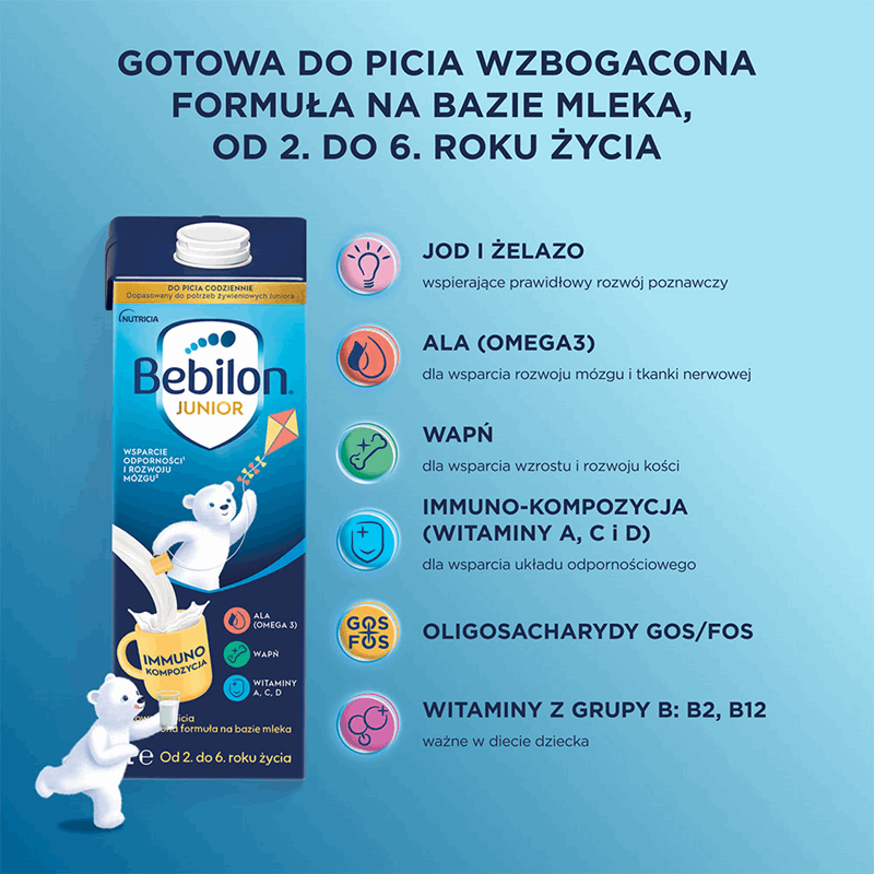Bebilon Junior gotowa do picia wzbogacona formuła na bazie mleka od 2. do 6. roku życia, 200 ml