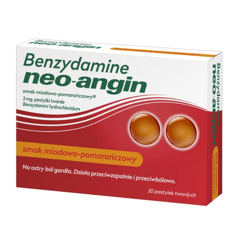 Benzydamine Neo-angin 3 mg pastylki do ssania o smaku miodowo-pomarańczowym, 20 szt.