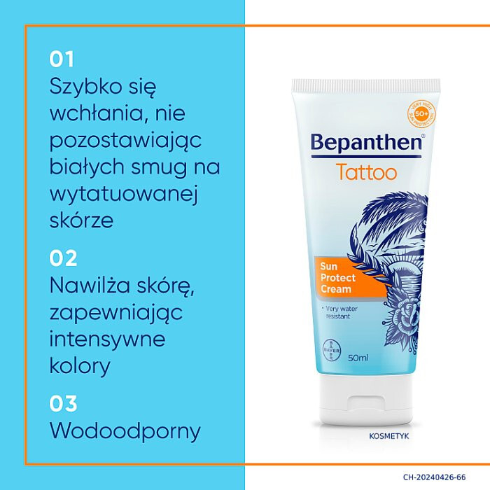 Bepanthen Tattoo krem przeciwsłoneczny do tatuaży SPF50, 50 ml