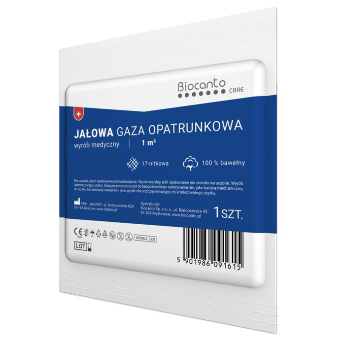 Biocanto Gaza opatrunkowa 17-nitkowa jałowa 1 m2, 1 szt.