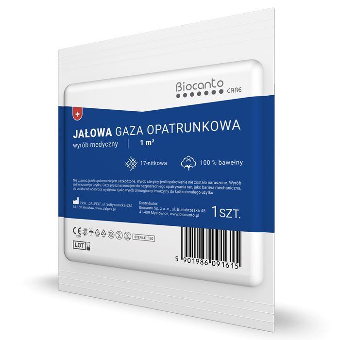 BIOCANTO Gaza opatrunkowa jałowa 1m2 1 szt.
