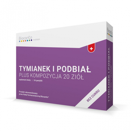 Biocanto Tymianek i Podbiał pastylki na gardło bez cukru, 24 szt.