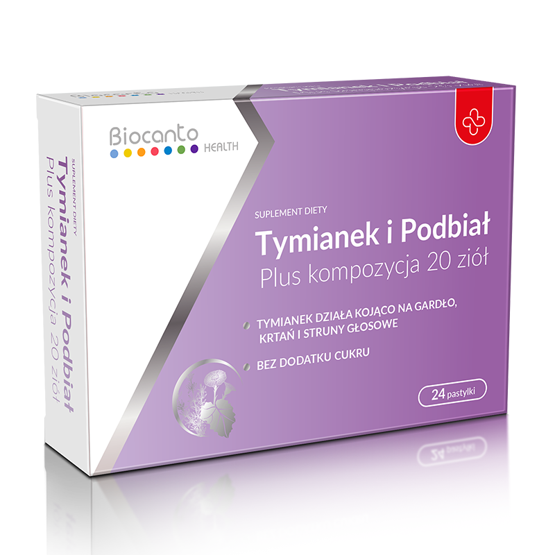 Biocanto Tymianek i Podbiał pastylki na gardło bez cukru, 24 szt.