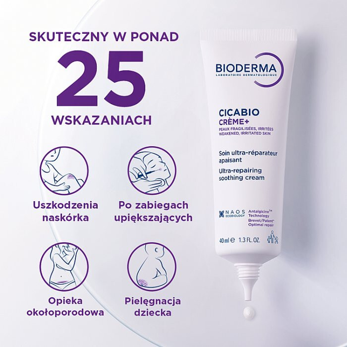 Bioderma Cicabio krem naprawczo-kojący do skóry uszkodzonej i podrażnionej, 40 ml