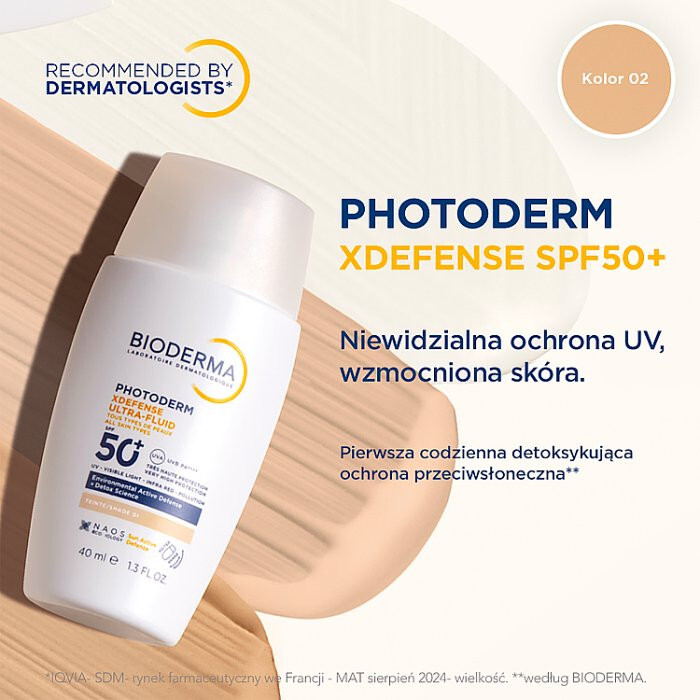 Bioderma Photoderm XDefense Ultra-Fluid ultralekki fluid SPF 50+ odcień 02, 40 ml