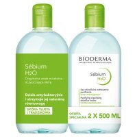 Bioderma Sebium H2O płyn micelarny do oczyszczania i demakijażu, 2 x 500 ml