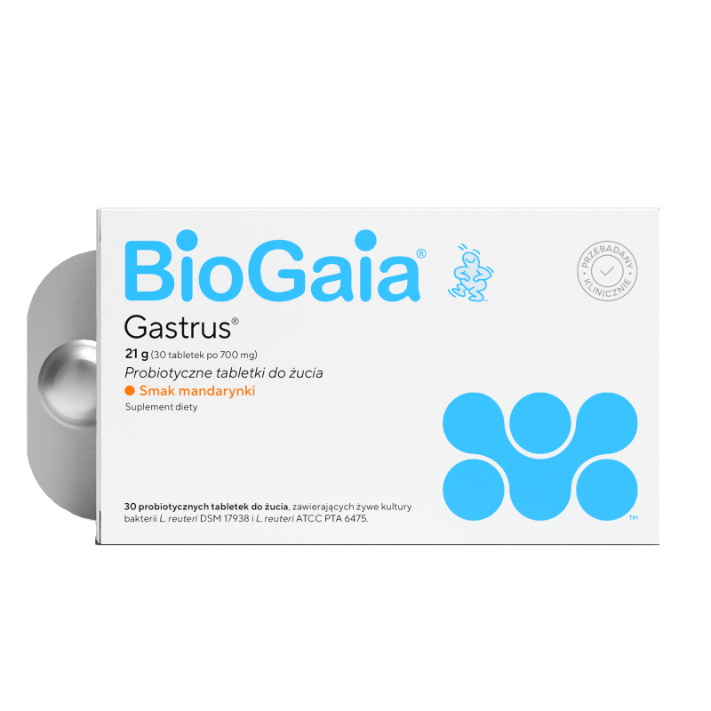 BioGaia Gastrus tabletki do żucia probiotyczne o smaku mandarynki. 30 szt.