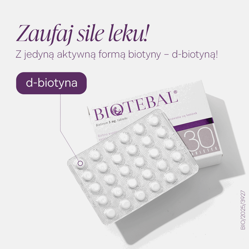 Biotebal 5 mg tabletki z biotyną na skórę włosy i paznokcie, 90 szt.