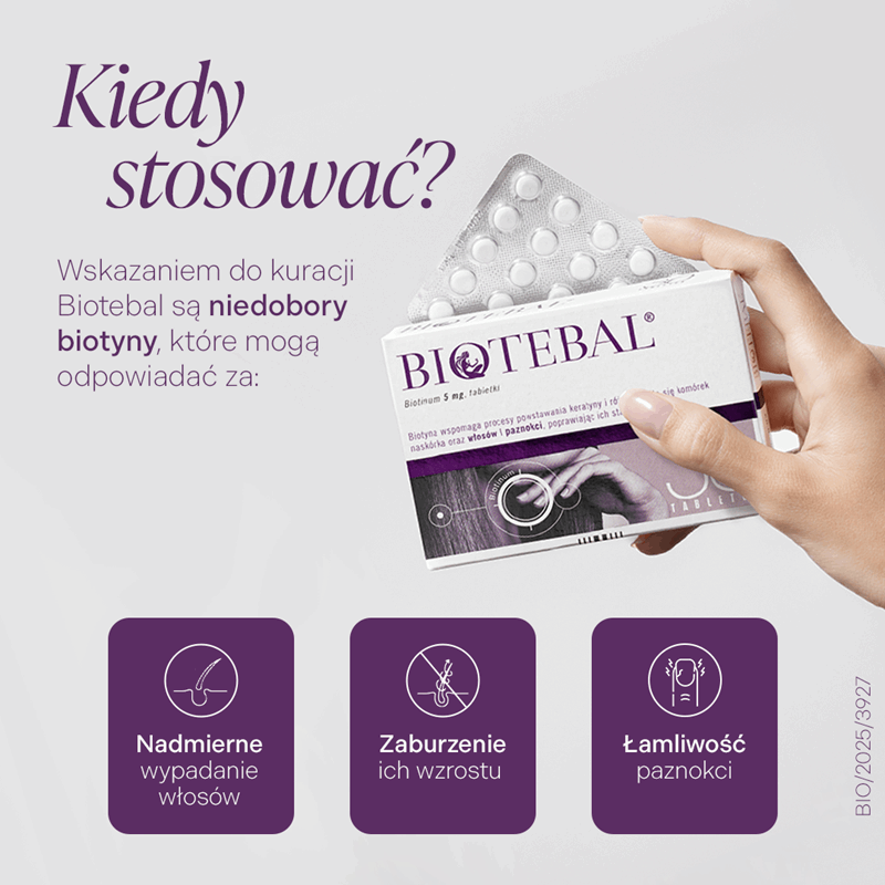 Biotebal 5 mg tabletki z biotyną na skórę włosy i paznokcie, 90 szt.
