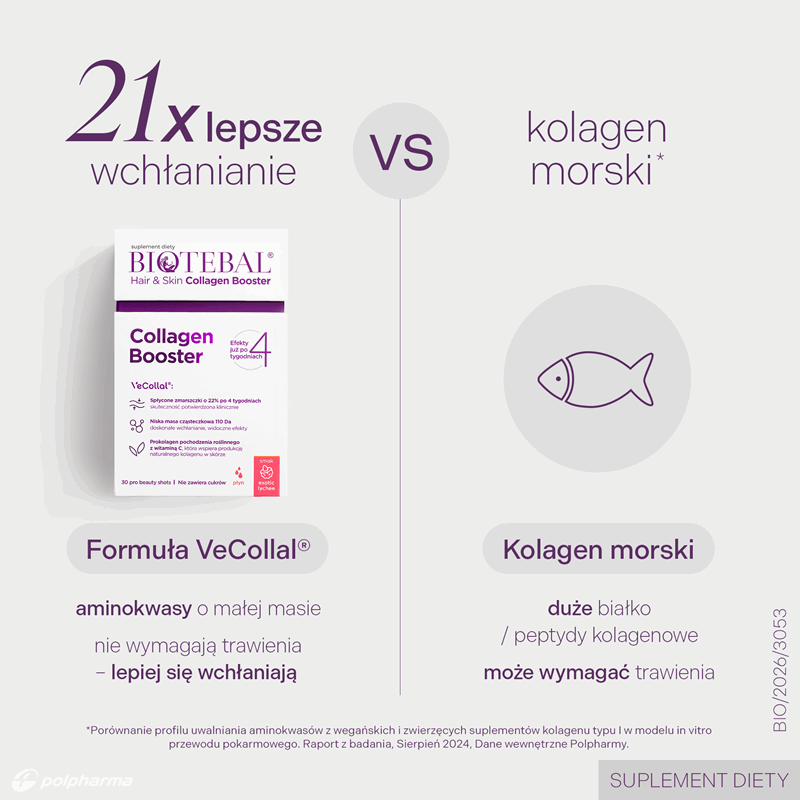 Biotebal Hair & Skin Collagen Booster saszetki z płynem o smaku liczi, 30 szt.