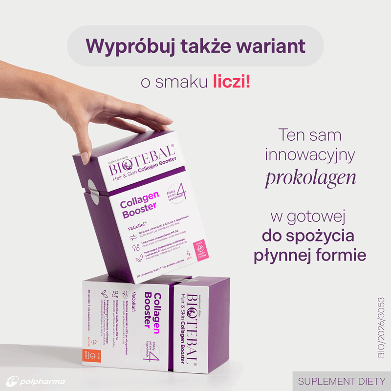 Biotebal Hair & Skin Collagen Booster saszetki z płynem o smaku liczi, 30 szt.