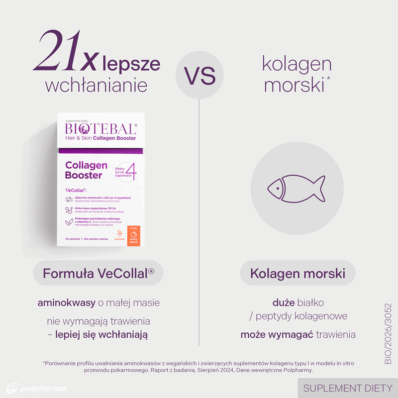 Biotebal Hair & Skin Collagen Booster saszetki z proszkiem o smaku brzoskwiniowym, 30 szt.