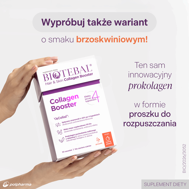 Biotebal Hair & Skin Collagen Booster saszetki z proszkiem o smaku brzoskwiniowym, 30 szt.