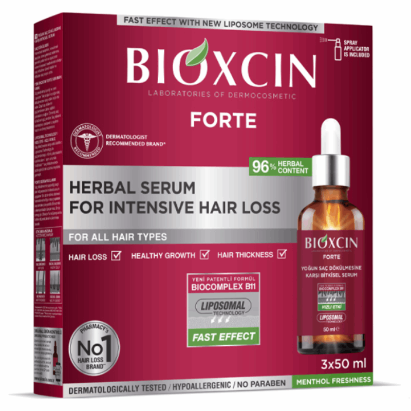 Bioxcin Forte Serum do skóry głowy przeciw silnemu wypadaniu włosów, 3 szt. po 50 ml