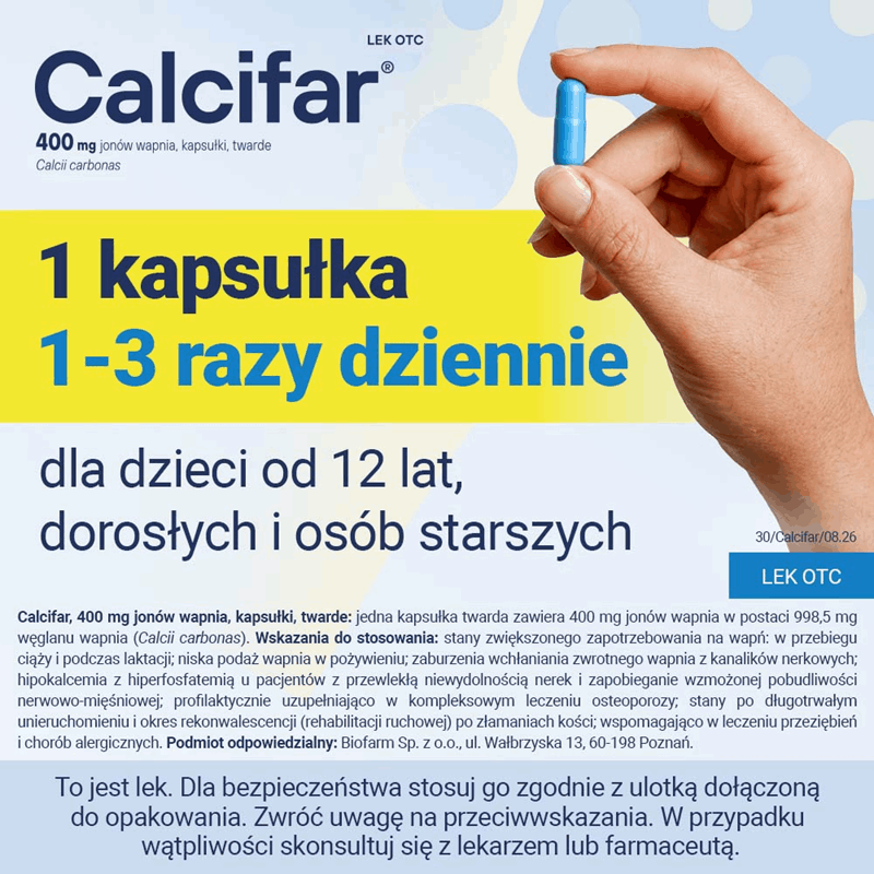 Calcifar 400 mg jonów wapnia kapsułki twarde, 100 szt.