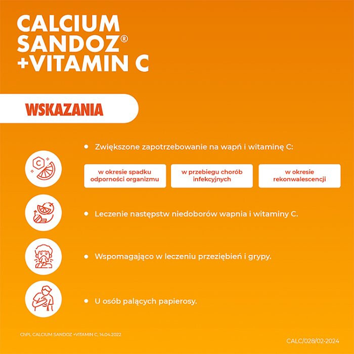 Calcium-Sandoz + Vitamin C (smak pomarańczowy) 10 tabl.