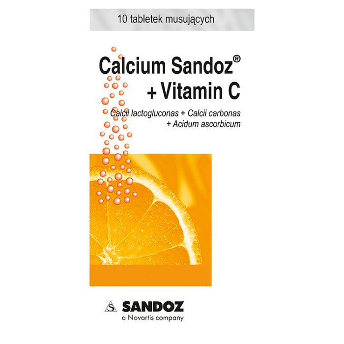 Calcium-Sandoz + Vitamin C (smak pomarańczowy) 10 tabl.