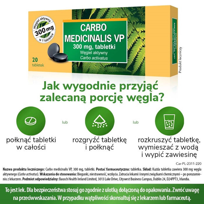 Carbo medicinalis VP 300 mg 20 tabletek