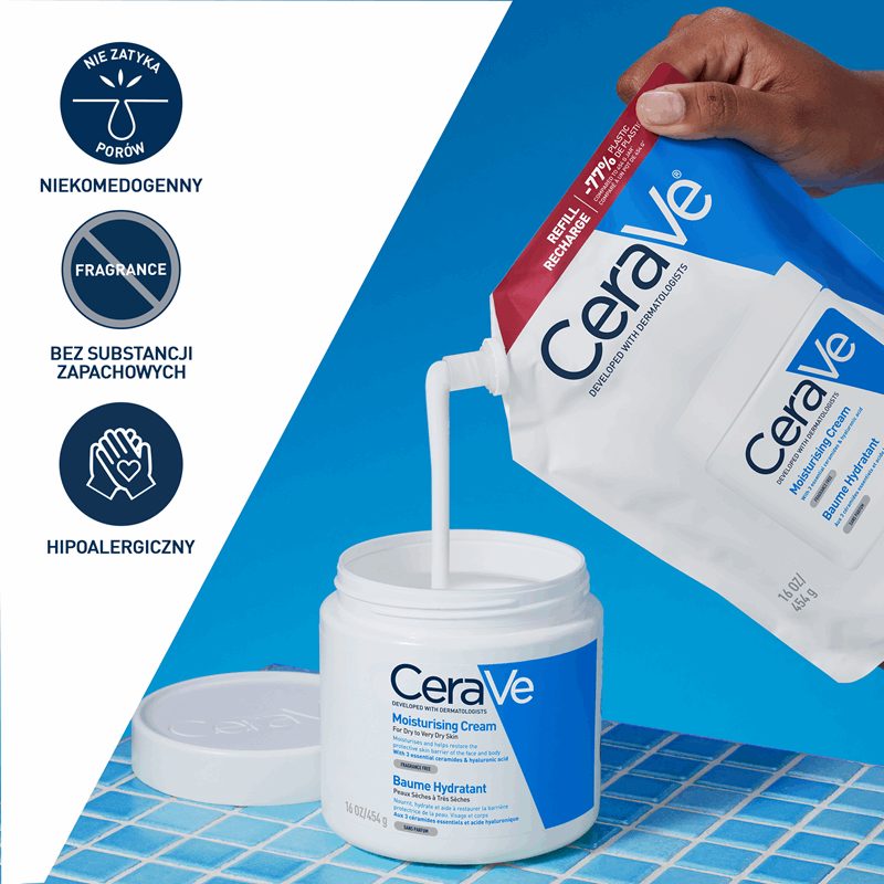 CeraVe Balsam nawilżający z ceramidami do twarzy i ciała zapas, 454 g