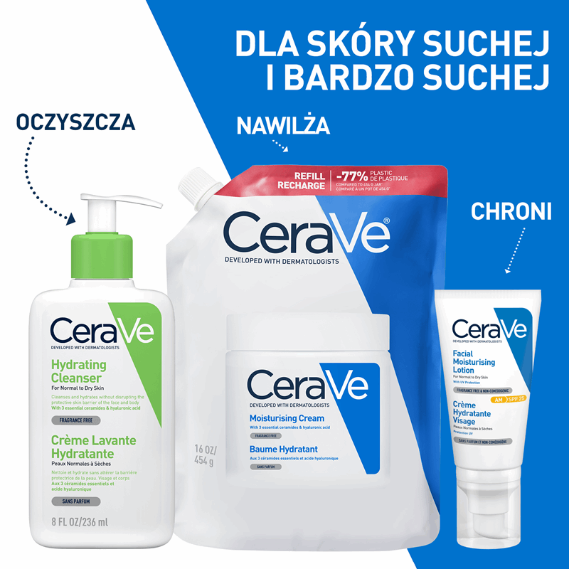 CeraVe Balsam nawilżający z ceramidami do twarzy i ciała zapas, 454 g