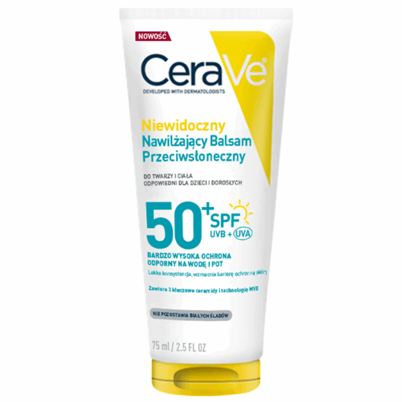 CeraVe Niewidoczny nawilżający balsam przeciwsłoneczny SPF 50+, 75 ml