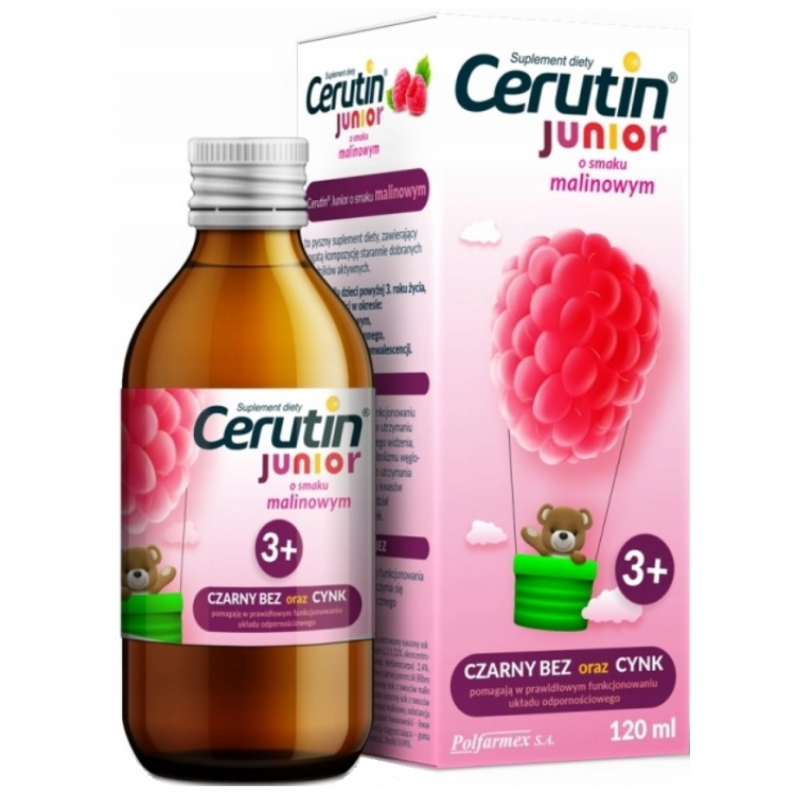 Cerutin Junior syrop o smaku maliNowym, 120 ml