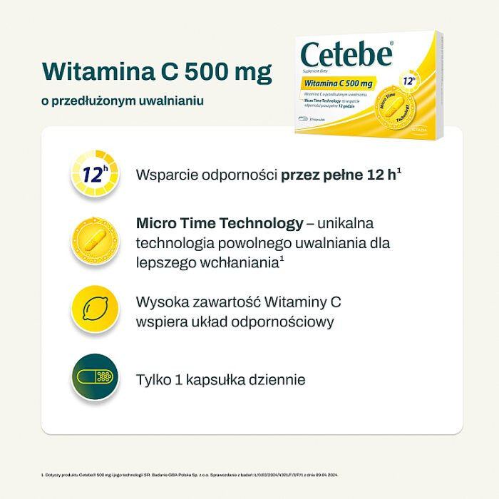 Cetebe Witamina C 500 mg w kapsułkach, 30 szt.