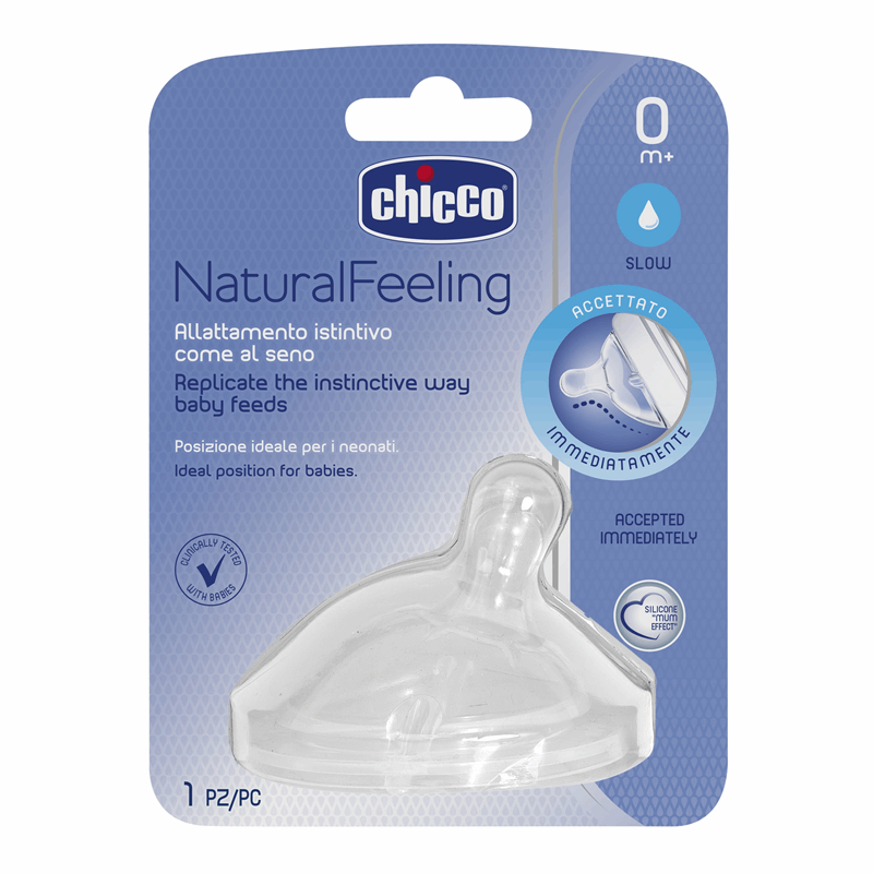 Chicco Smoczek silikonowy do butelki NaturalFeeling przepływ wolny 0m+, 2 szt.