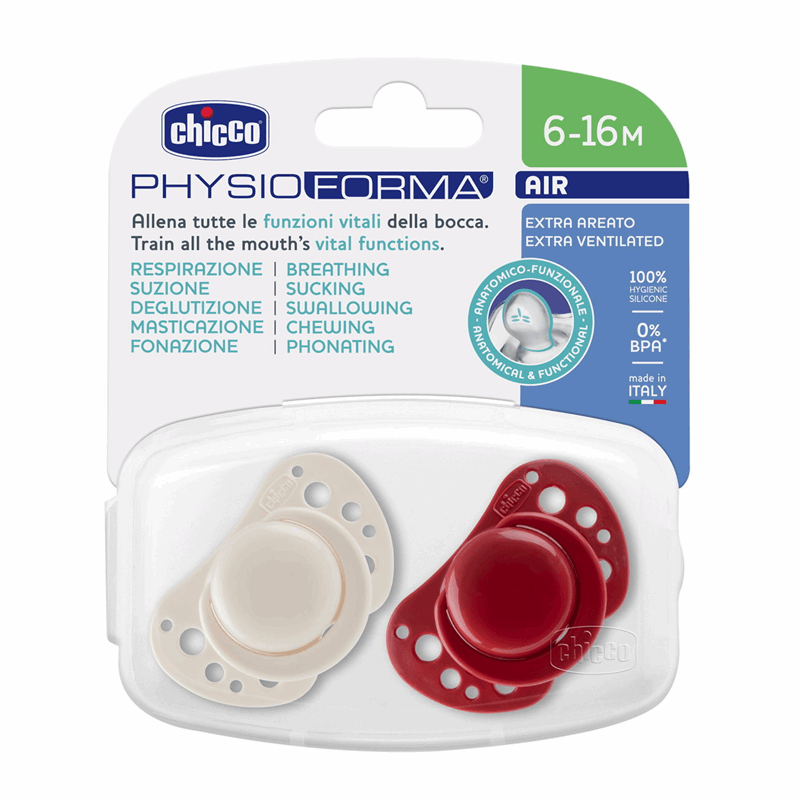 Chicco Smoczek uspokajający silikonowy PhysioForma Air czerwony 6-16 m, 2 szt.