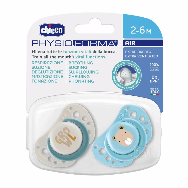 Chicco Smoczek uspokajający silikonowy PhysioForma Air niebieski 2-6 m, 2 szt.