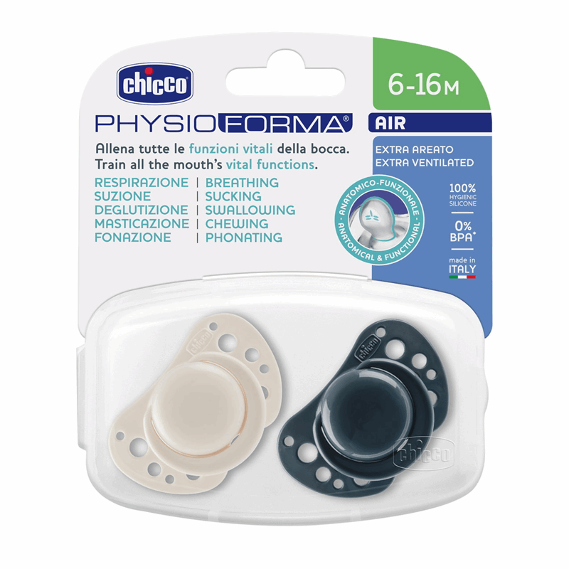 Chicco Smoczek uspokajający silikonowy PhysioForma Air niebieski 6-16 m, 2 szt.