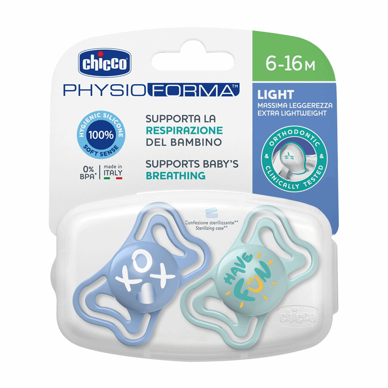 Chicco Smoczek uspokajający silikonowy PhysioForma Light niebieski 6-16 m, 2 szt.