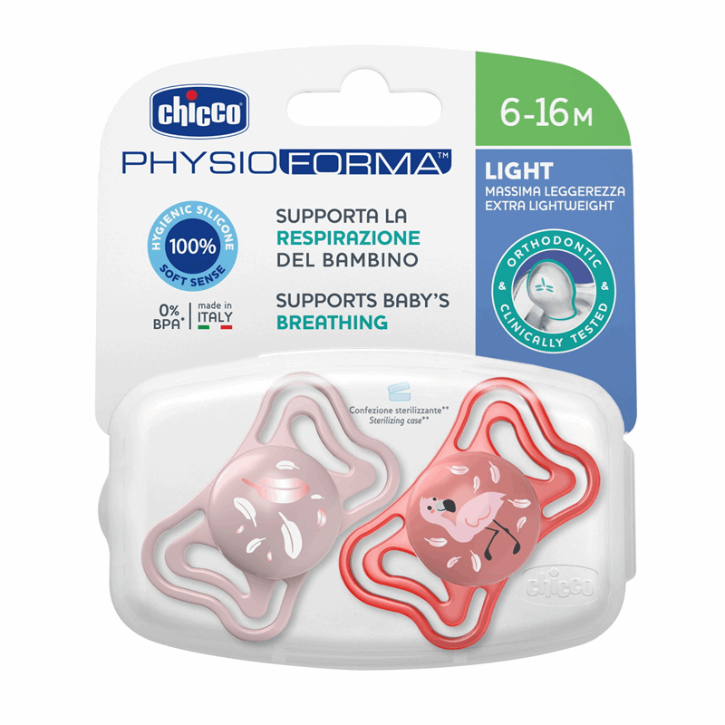 Chicco Smoczek uspokajający silikonowy PhysioForma Light różowy 6-16 m, 2 szt.