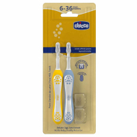 Chicco Szczoteczka do zębów dla dzieci 6-36 m kolor indigo + musztardowy, 2 szt.