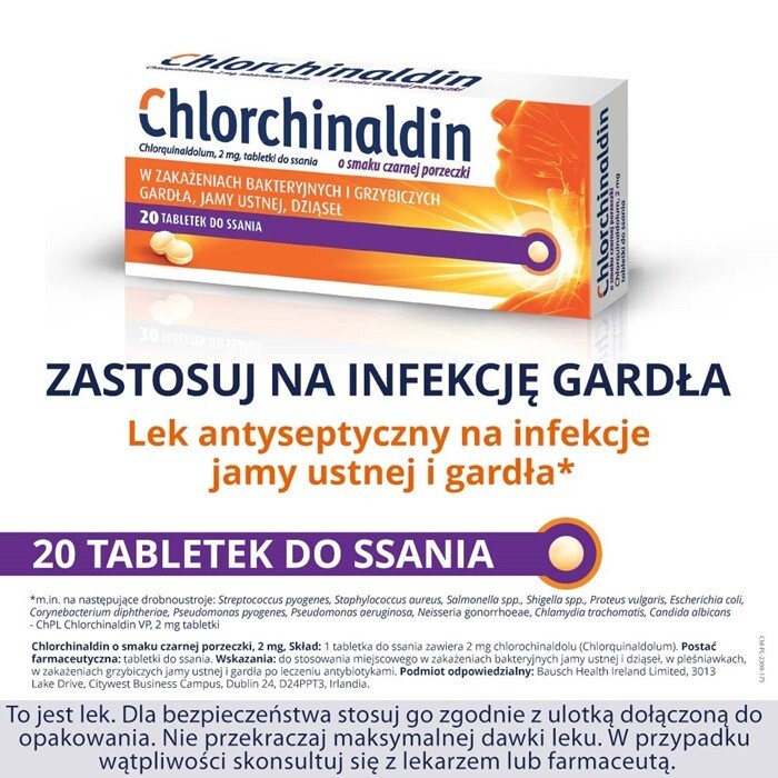 Chlorchinaldin o smaku czarnej porzeczki 20 tabletek do ssania