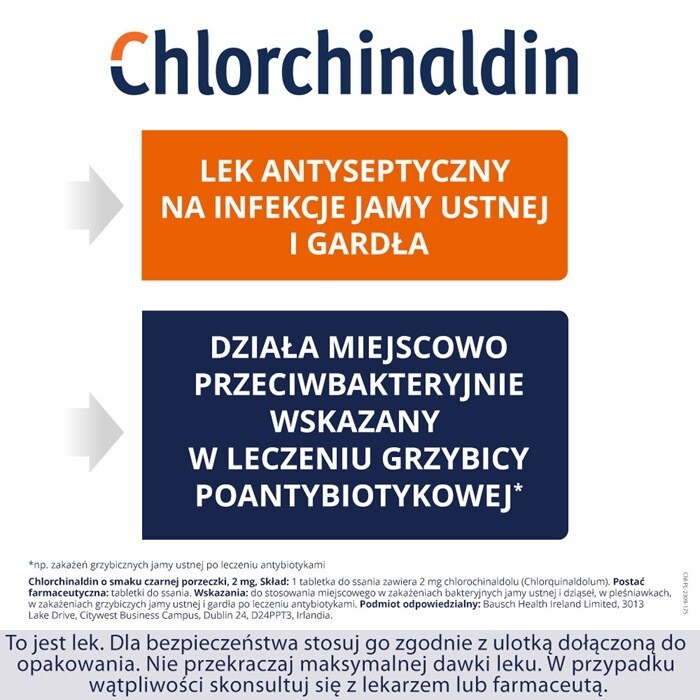 Chlorchinaldin o smaku czarnej porzeczki 20 tabletek do ssania