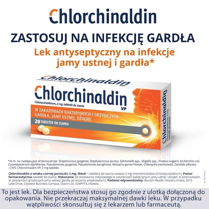 Chlorchinaldin o smaku czarnej porzeczki 20 tabletek do ssania