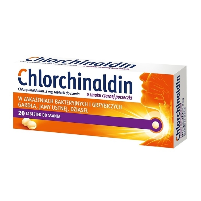 Chlorchinaldin o smaku czarnej porzeczki 20 tabletek do ssania