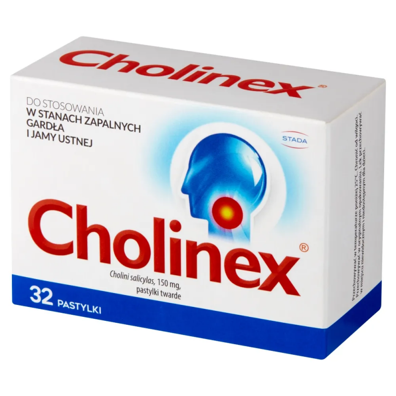 Cholinex 150 mg pastylki twarde do ssania na ból gardła, 32 szt.