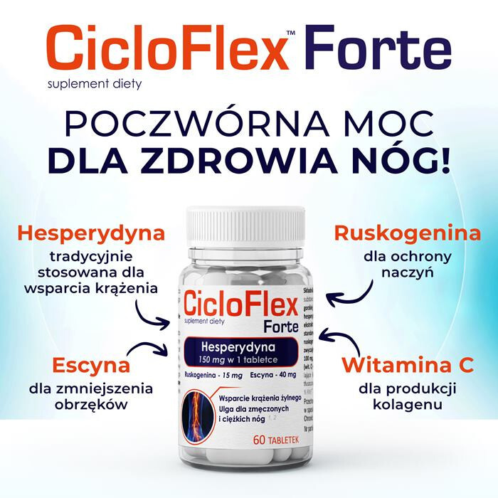 Cicloflex Forte tabletki na krążenie żylne i zmęczone nogi, 60 sztuk