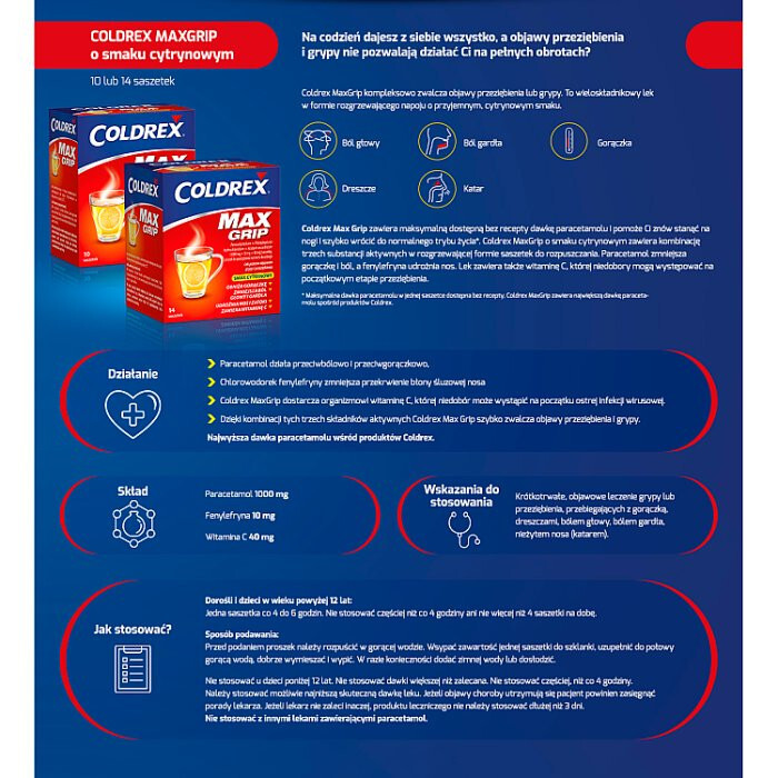 Coldrex MaxGrip 14 saszetek (smak cytrynowy)