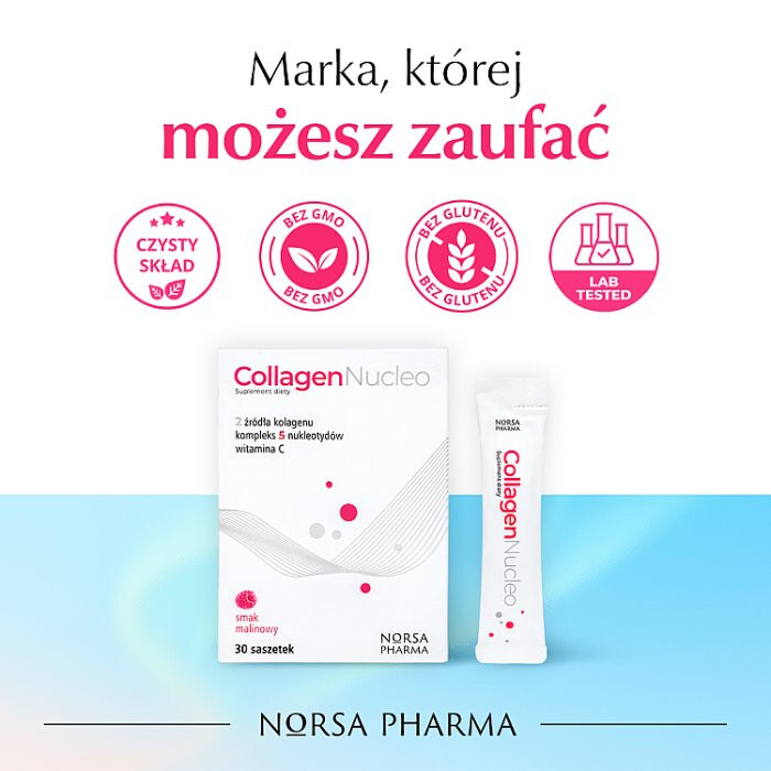 Collagen Nucleo saszetki z proszkiem o smaku malinowym, 30 szt.