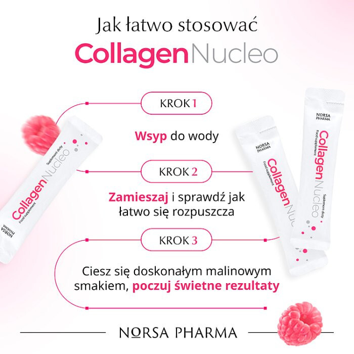 Collagen Nucleo saszetki z proszkiem o smaku malinowym, 30 szt.