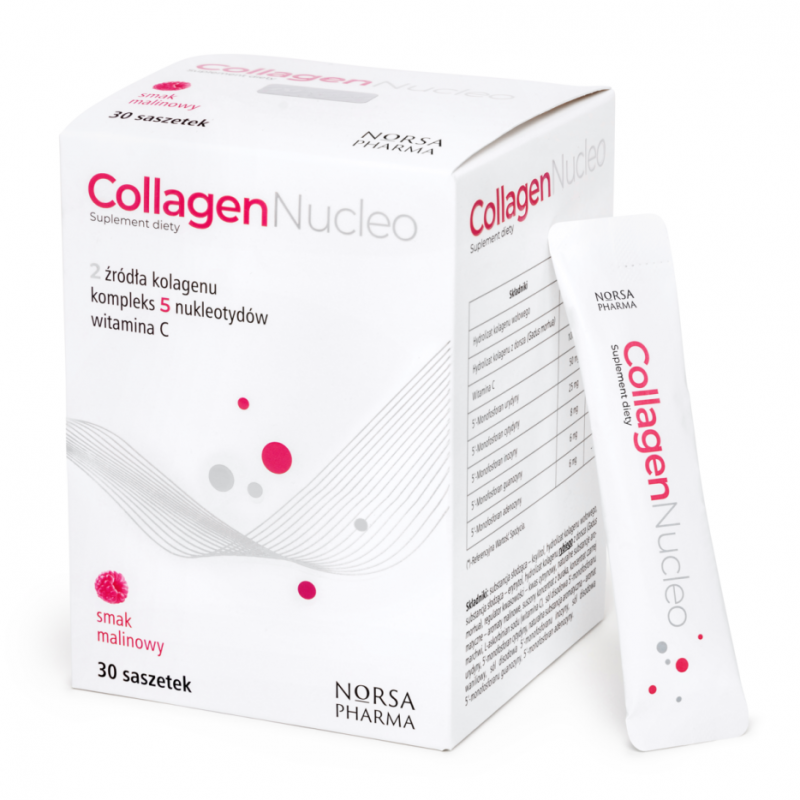 Collagen Nucleo saszetki z proszkiem o smaku malinowym, 30 szt.