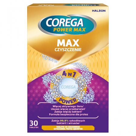Corega Max Czyszczenie tabletki do czyszczenia protez zębowych, 30 szt.