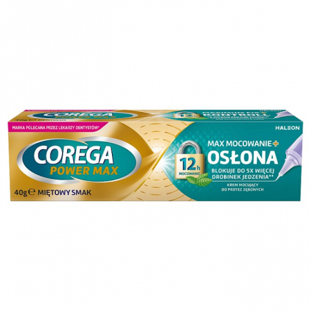 Corega Power Max Mocowanie + Osłona Miętowy krem do protez 40 g