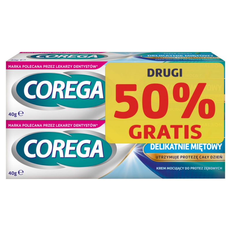 Corega Super Mocny krem do protez delikatnie miętowy 40 g, 2 szt.