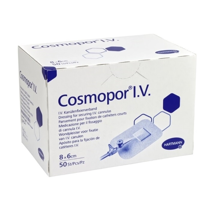 COSMOPOR I.V. Opatrunek do mocowania kaniul 8 cm x 6 cm 50 szt.