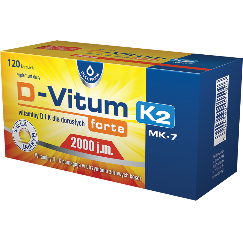 D-Vitum Forte 2000 j.m. K2 kapsułki z witaminą D i K dla dorosłych, 120 szt.